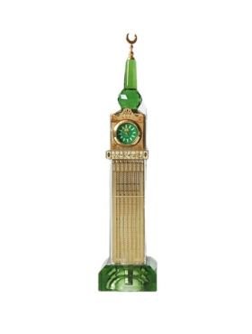 Abraj Al-Bait Clock Tower Model - Gold & Green Crystal Islamic Gift