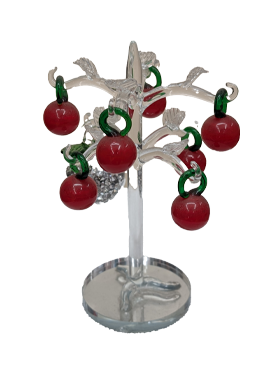 Hand-Blown Style Glass Tree with Red Fruit Decor